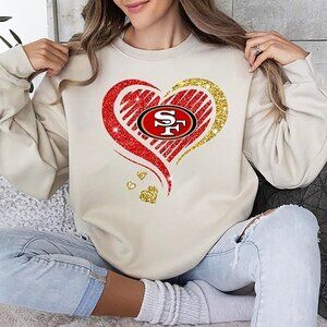 San Francisco 49ers Heart Sweatshirt Retro NFL Crewneck Football Fan Gift 79
